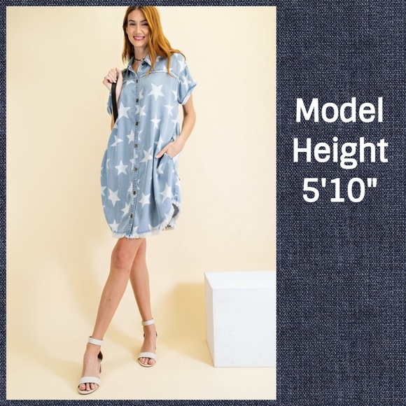 RESTOCKED Easel Lightweight Distressed Denim Shirt Dress - Slightly darker shade - Picture 10 of 15